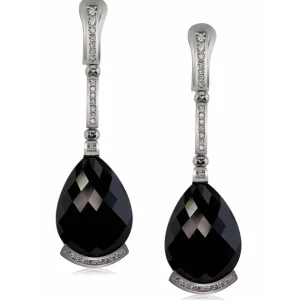 Diamond Earrings | Drop Dangle Earrings*Alex Soldier Gold Swan Drop Earrings with Black Onyx & Diamonds