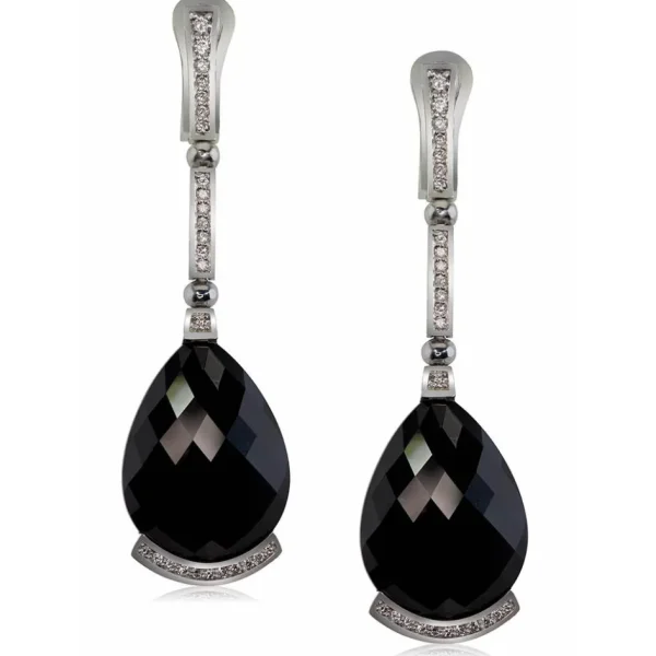 Diamond Earrings | Drop Dangle Earrings*Alex Soldier Gold Swan Drop Earrings with Black Onyx & Diamonds