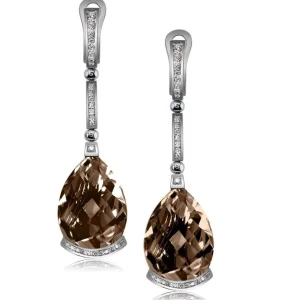 Diamond Earrings | Drop Dangle Earrings*Alex Soldier Gold Swan Drop Earrings with Smoky Quartz & Diamonds