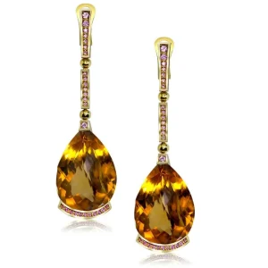 Drop Dangle Earrings*Alex Soldier Gold Swan Drop Earrings with Honey Citrine & Sapphires