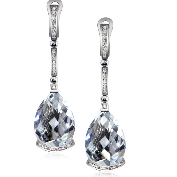 Diamond Earrings | Drop Dangle Earrings*Alex Soldier Gold Swan Drop Earrings with White Topaz & Diamonds