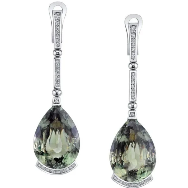 Diamond Earrings | Drop Dangle Earrings*Alex Soldier Gold Swan Drop Earrings with Csarite & Diamonds