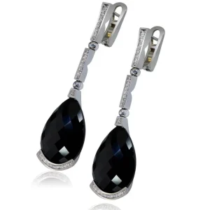 Diamond Earrings | Drop Dangle Earrings*Alex Soldier Gold Swan Drop Earrings with Black Onyx & Diamonds