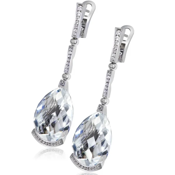 Diamond Earrings | Drop Dangle Earrings*Alex Soldier Gold Swan Drop Earrings with White Topaz & Diamonds