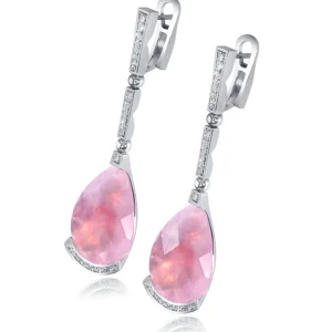 Diamond Earrings | Drop Dangle Earrings*Alex Soldier Gold Swan Drop Earrings with Rose Quartz & Diamonds