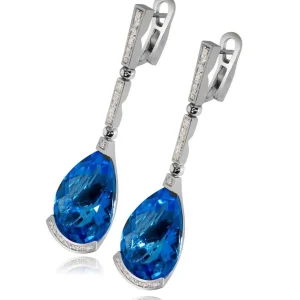 Diamond Earrings | Drop Dangle Earrings*Alex Soldier Gold Swan Drop Earrings with Blue Topaz & Diamonds