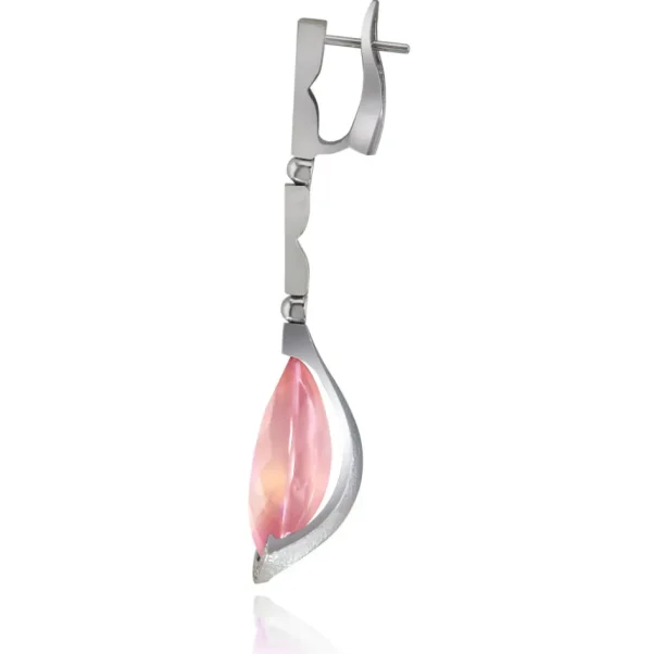 Diamond Earrings | Drop Dangle Earrings*Alex Soldier Gold Swan Drop Earrings with Rose Quartz & Diamonds