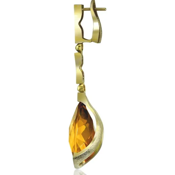 Drop Dangle Earrings*Alex Soldier Gold Swan Drop Earrings with Honey Citrine & Sapphires