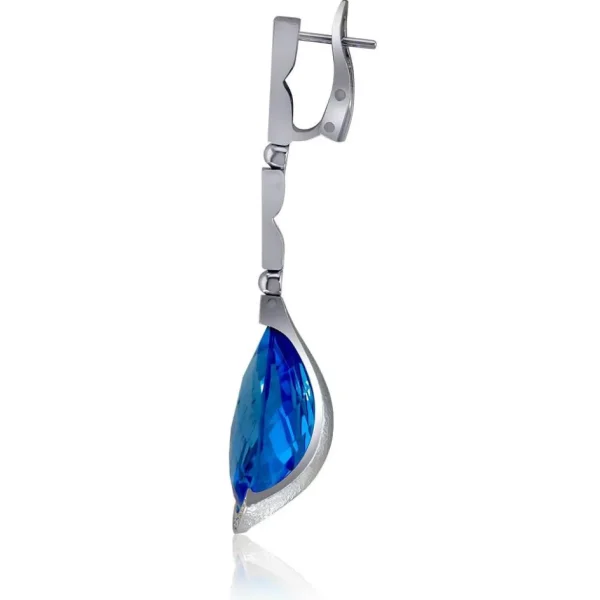 Diamond Earrings | Drop Dangle Earrings*Alex Soldier Gold Swan Drop Earrings with Blue Topaz & Diamonds