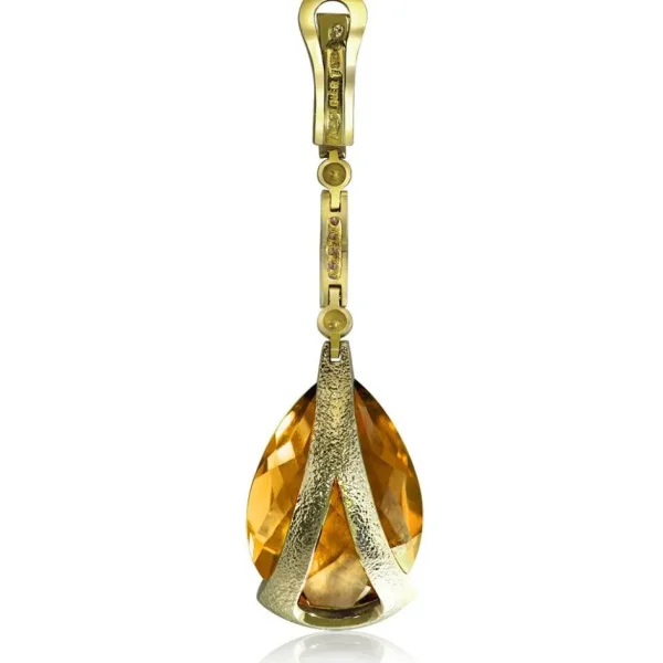 Drop Dangle Earrings*Alex Soldier Gold Swan Drop Earrings with Honey Citrine & Sapphires