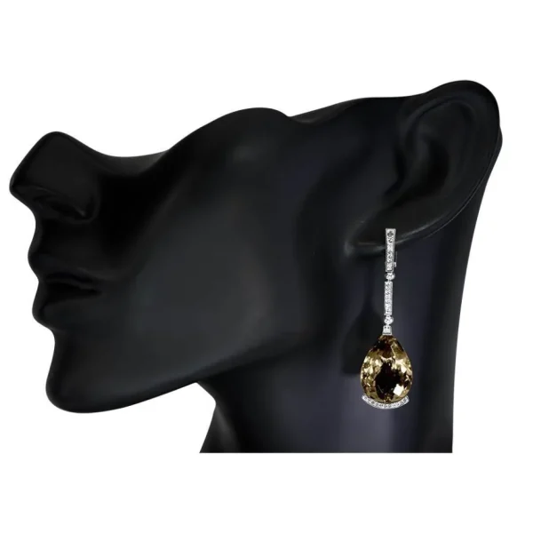 Diamond Earrings | Drop Dangle Earrings*Alex Soldier Gold Swan Drop Earrings with Smoky Quartz & Diamonds