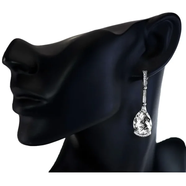 Diamond Earrings | Drop Dangle Earrings*Alex Soldier Gold Swan Drop Earrings with White Topaz & Diamonds