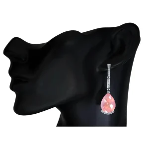 Diamond Earrings | Drop Dangle Earrings*Alex Soldier Gold Swan Drop Earrings with Rose Quartz & Diamonds