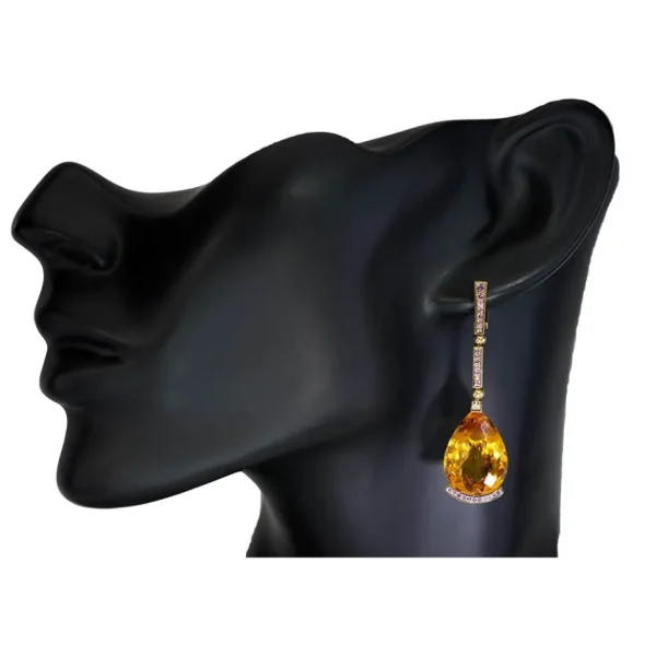Drop Dangle Earrings*Alex Soldier Gold Swan Drop Earrings with Honey Citrine & Sapphires