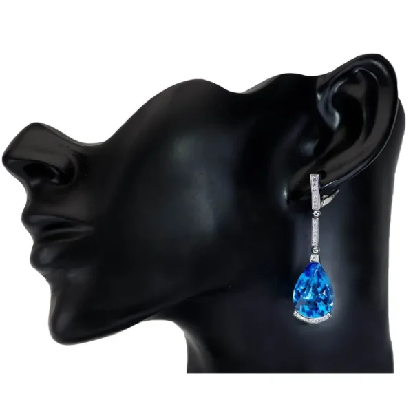 Diamond Earrings | Drop Dangle Earrings*Alex Soldier Gold Swan Drop Earrings with Blue Topaz & Diamonds