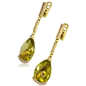 Stud Earrings*Alex Soldier Gold Swan Earrings with Lemon Citrine & Pink Sapphires