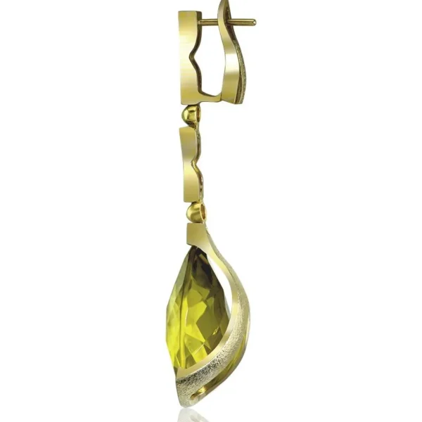 Stud Earrings*Alex Soldier Gold Swan Earrings with Lemon Citrine & Pink Sapphires