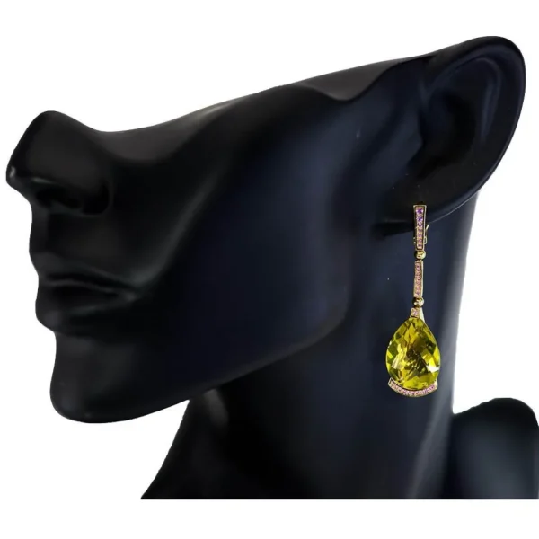 Stud Earrings*Alex Soldier Gold Swan Earrings with Lemon Citrine & Pink Sapphires