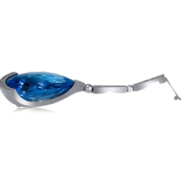 Pendants*Alex Soldier Gold Swan Pendant with Blue Topaz & Diamonds