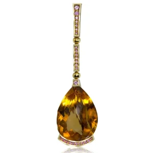 Pendants*Alex Soldier Gold Swan Pendant with Honey Citrine & Pink Sapphires