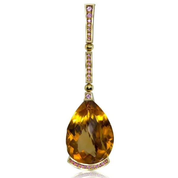 Pendants*Alex Soldier Gold Swan Pendant with Honey Citrine & Pink Sapphires