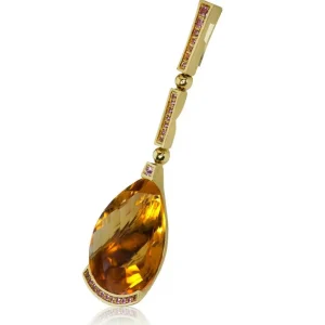 Pendants*Alex Soldier Gold Swan Pendant with Honey Citrine & Pink Sapphires