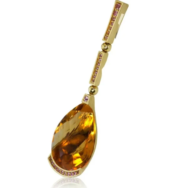 Pendants*Alex Soldier Gold Swan Pendant with Honey Citrine & Pink Sapphires