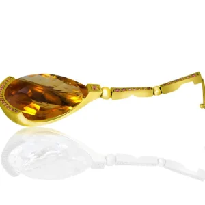 Pendants*Alex Soldier Gold Swan Pendant with Honey Citrine & Pink Sapphires
