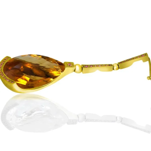 Pendants*Alex Soldier Gold Swan Pendant with Honey Citrine & Pink Sapphires