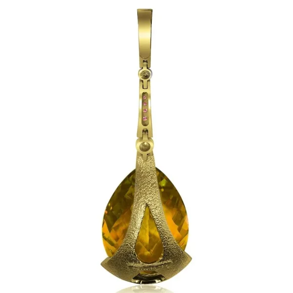 Pendants*Alex Soldier Gold Swan Pendant with Honey Citrine & Pink Sapphires