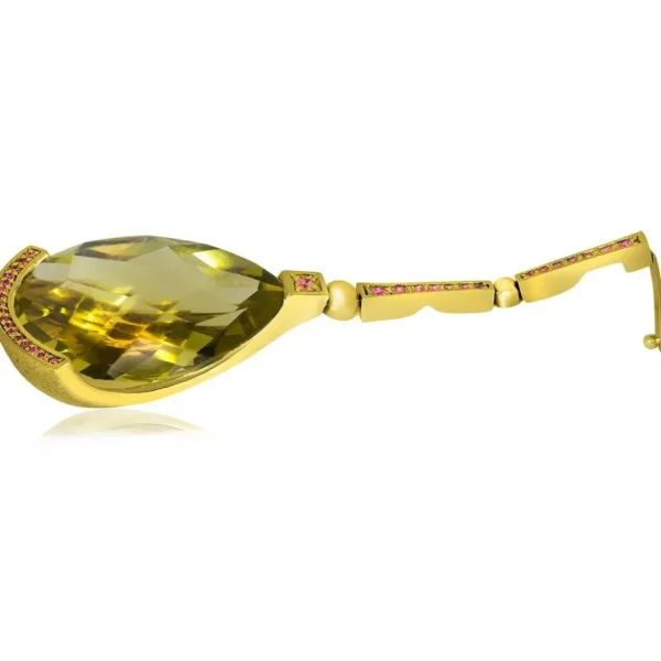 Pendants*Alex Soldier Gold Swan Pendant with Lemon Citrine & Pink Sapphires