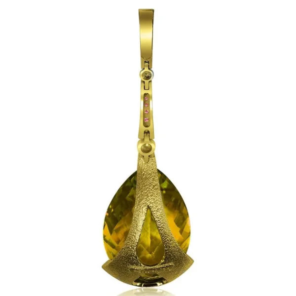 Pendants*Alex Soldier Gold Swan Pendant with Lemon Citrine & Pink Sapphires