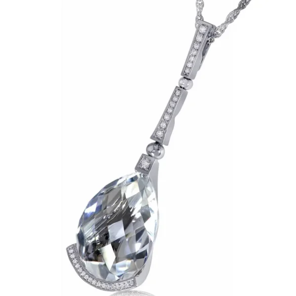 Pendants*Alex Soldier Gold Swan Pendant with White Quartz, Diamonds On Chain