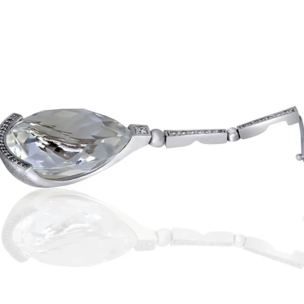 Pendants*Alex Soldier Gold Swan Pendant with White Quartz, Diamonds On Chain