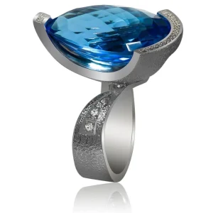 Designer Rings*Alex Soldier Gold Swan Ring with Blue Topaz & Diamonds