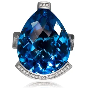 Designer Rings*Alex Soldier Gold Swan Ring with Blue Topaz & Diamonds
