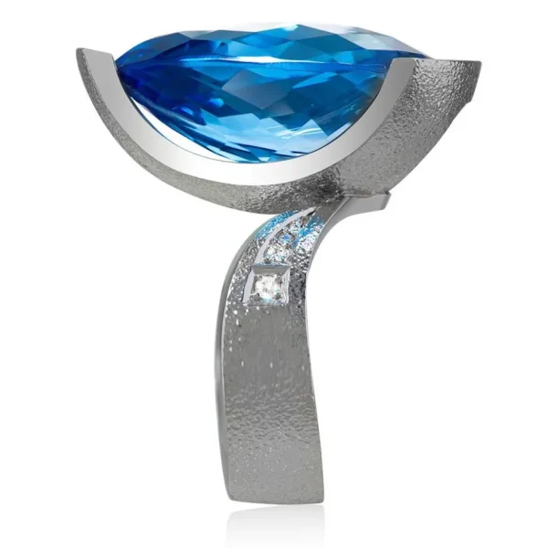 Designer Rings*Alex Soldier Gold Swan Ring with Blue Topaz & Diamonds