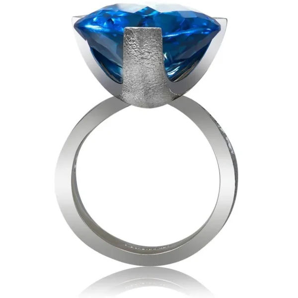 Designer Rings*Alex Soldier Gold Swan Ring with Blue Topaz & Diamonds