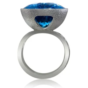 Designer Rings*Alex Soldier Gold Swan Ring with Blue Topaz & Diamonds