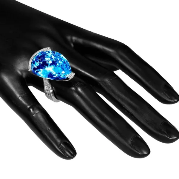 Designer Rings*Alex Soldier Gold Swan Ring with Blue Topaz & Diamonds