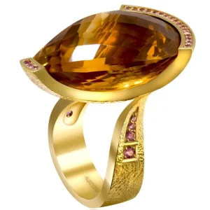 Designer Rings | Gold Rings*Alex Soldier Gold Swan Ring with Honey Citrine & Pink Sapphires