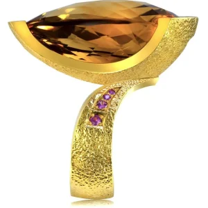 Designer Rings | Gold Rings*Alex Soldier Gold Swan Ring with Honey Citrine & Pink Sapphires