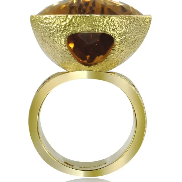 Designer Rings | Gold Rings*Alex Soldier Gold Swan Ring with Honey Citrine & Pink Sapphires