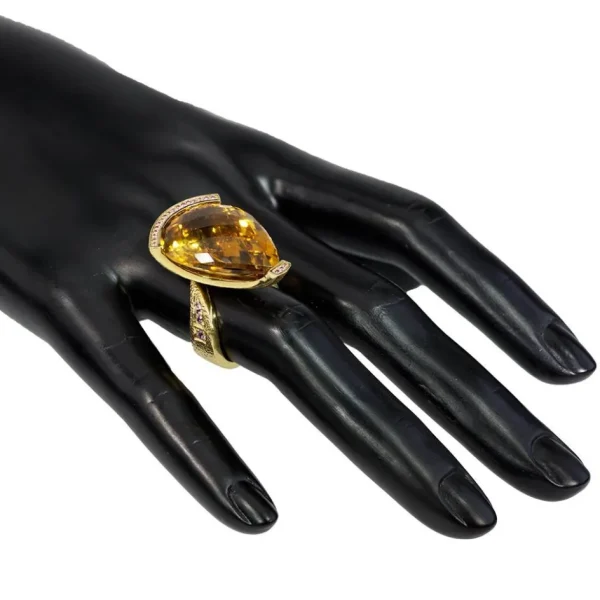 Designer Rings | Gold Rings*Alex Soldier Gold Swan Ring with Honey Citrine & Pink Sapphires
