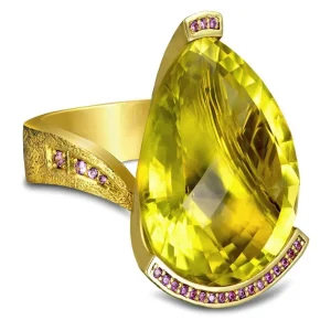 Gold Rings | Designer Rings*Alex Soldier Gold Swan Ring with Lemon Citrine & Pink Sapphires