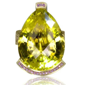 Gold Rings | Designer Rings*Alex Soldier Gold Swan Ring with Lemon Citrine & Pink Sapphires
