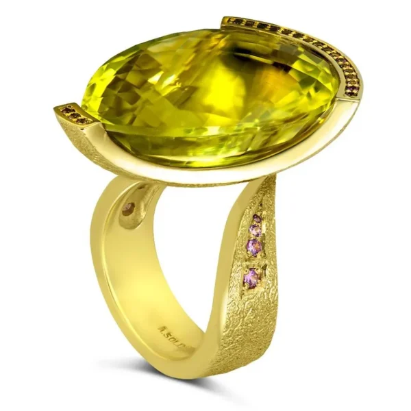 Gold Rings | Designer Rings*Alex Soldier Gold Swan Ring with Lemon Citrine & Pink Sapphires
