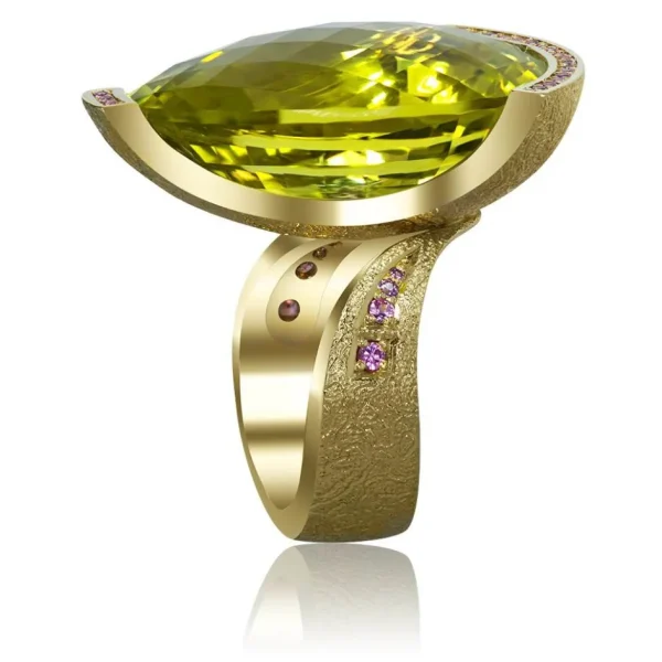 Gold Rings | Designer Rings*Alex Soldier Gold Swan Ring with Lemon Citrine & Pink Sapphires