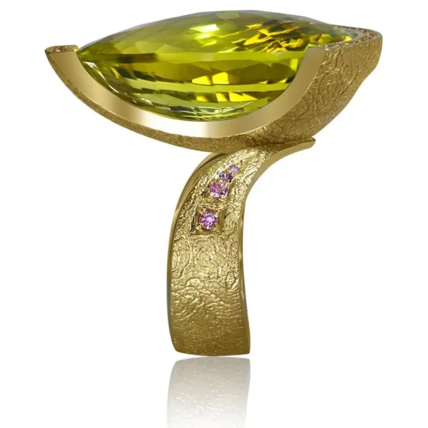 Gold Rings | Designer Rings*Alex Soldier Gold Swan Ring with Lemon Citrine & Pink Sapphires