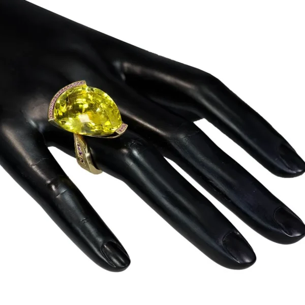 Gold Rings | Designer Rings*Alex Soldier Gold Swan Ring with Lemon Citrine & Pink Sapphires